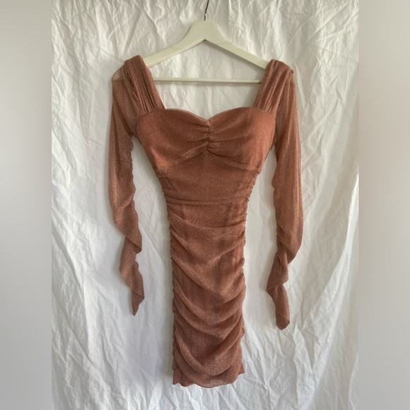 PRIVY long sleeve glitter mini dress in dusty mauve Size Small - Picture 2 of 16